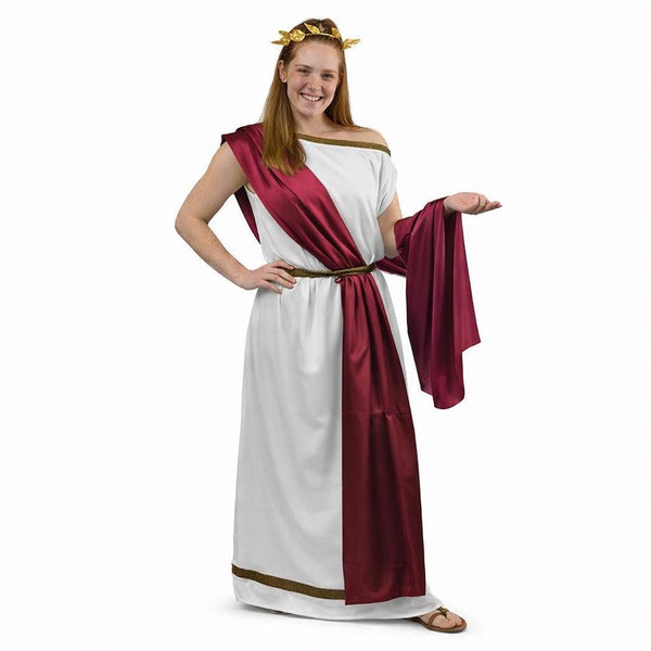 White Toga Dress with Red Sash | Greek Goddess Costume, Roman Outfit