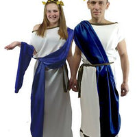 Roman Toga Couple Costume | His Hers Greek God Outfit, White Blue Sash - image 2