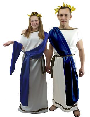 Roman Toga Couple Costume | His Hers Greek God Outfit, White Blue Sash - image 2