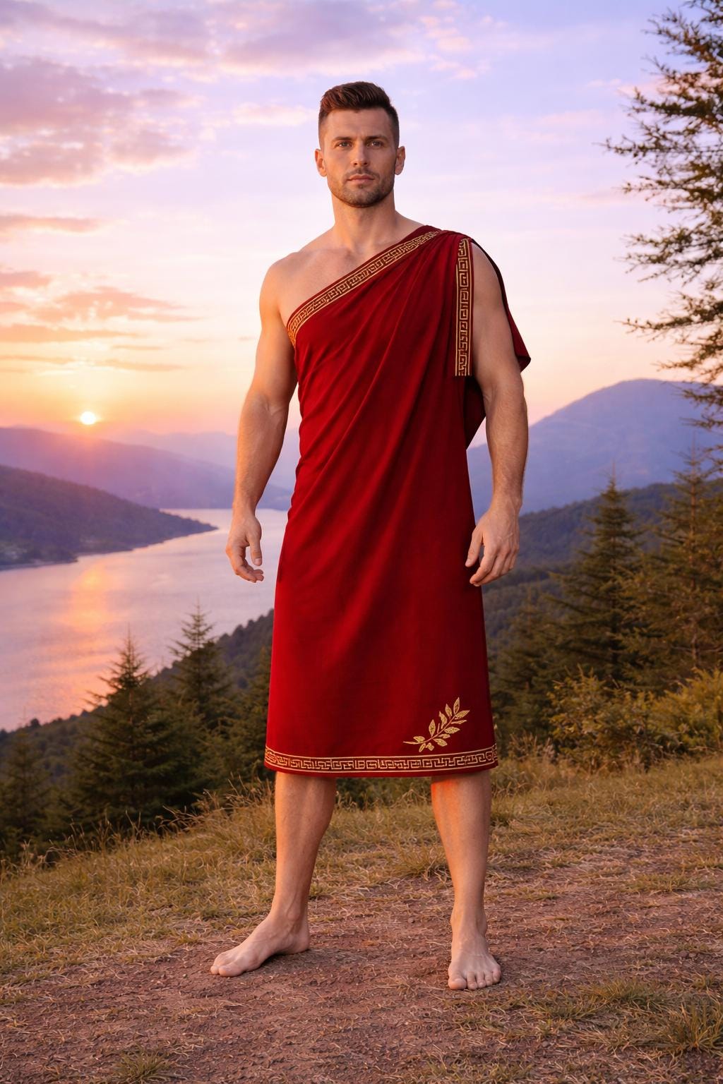 Men’s Roman Senator Purpel Toga – Classical Ancient Rome Costume, Historical Draped Garment - image 8
