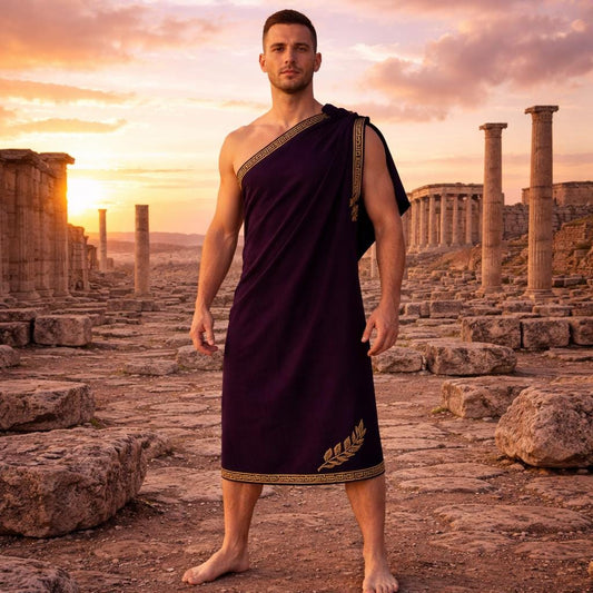 Men’s Roman Senator Purpel Toga – Classical Ancient Rome Costume, Historical Draped Garment