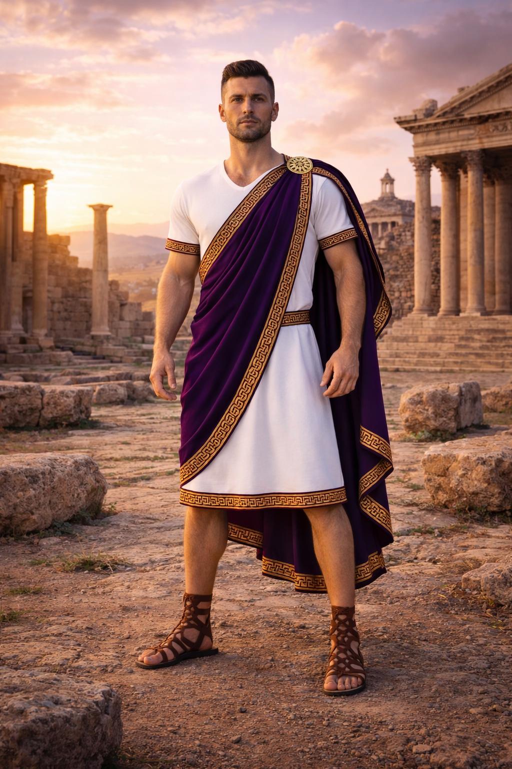 Men’s Roman Senator Red Pure Toga – Classical Ancient Rome Costume, Historical Draped Garment - image 5