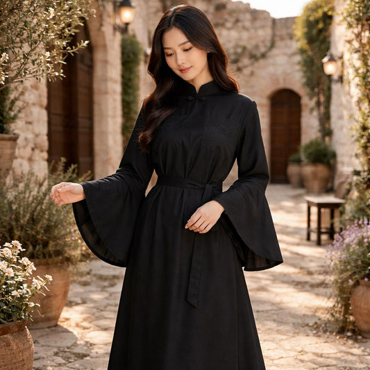 Black Clergy Robe for Women | Modest Bell Sleeve Religious Gown Christian Outfit
