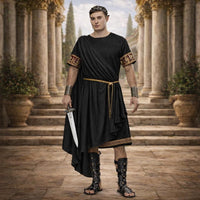 Men’s Black Roman Senator Toga – Classical Ancient Rome Costume, Historical Draped Garment