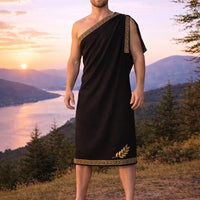 Men’s Roman Senator  Black Toga – Classical Ancient Rome Costume, Historical Draped Garment