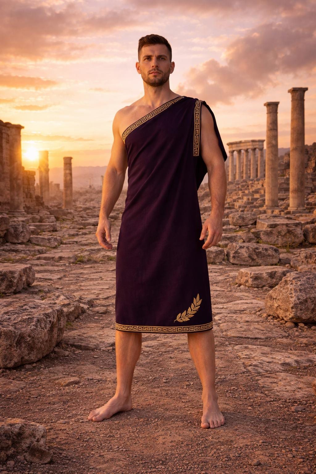 Men’s Roman Senator Purpel Toga – Classical Ancient Rome Costume, Historical Draped Garment - image 2