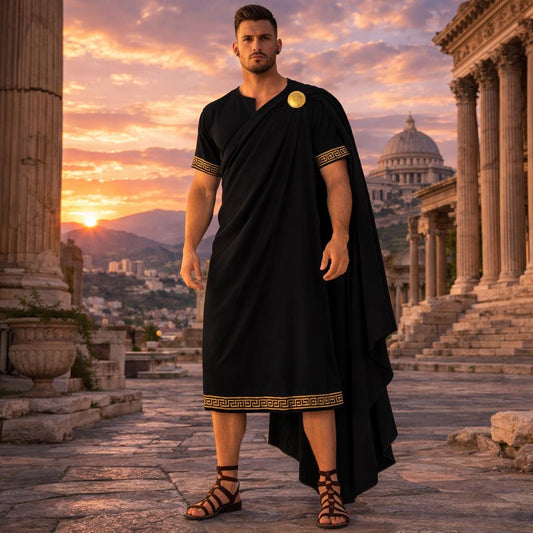 Blak Men’s Roman Senator Toga – Classical Ancient Rome Costume, Historical Draped Garment