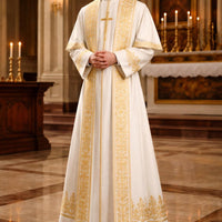 Elegant White Roman Cassock with Gold Embroidery – Traditional Clergy Robe for Church & Liturgical Wear