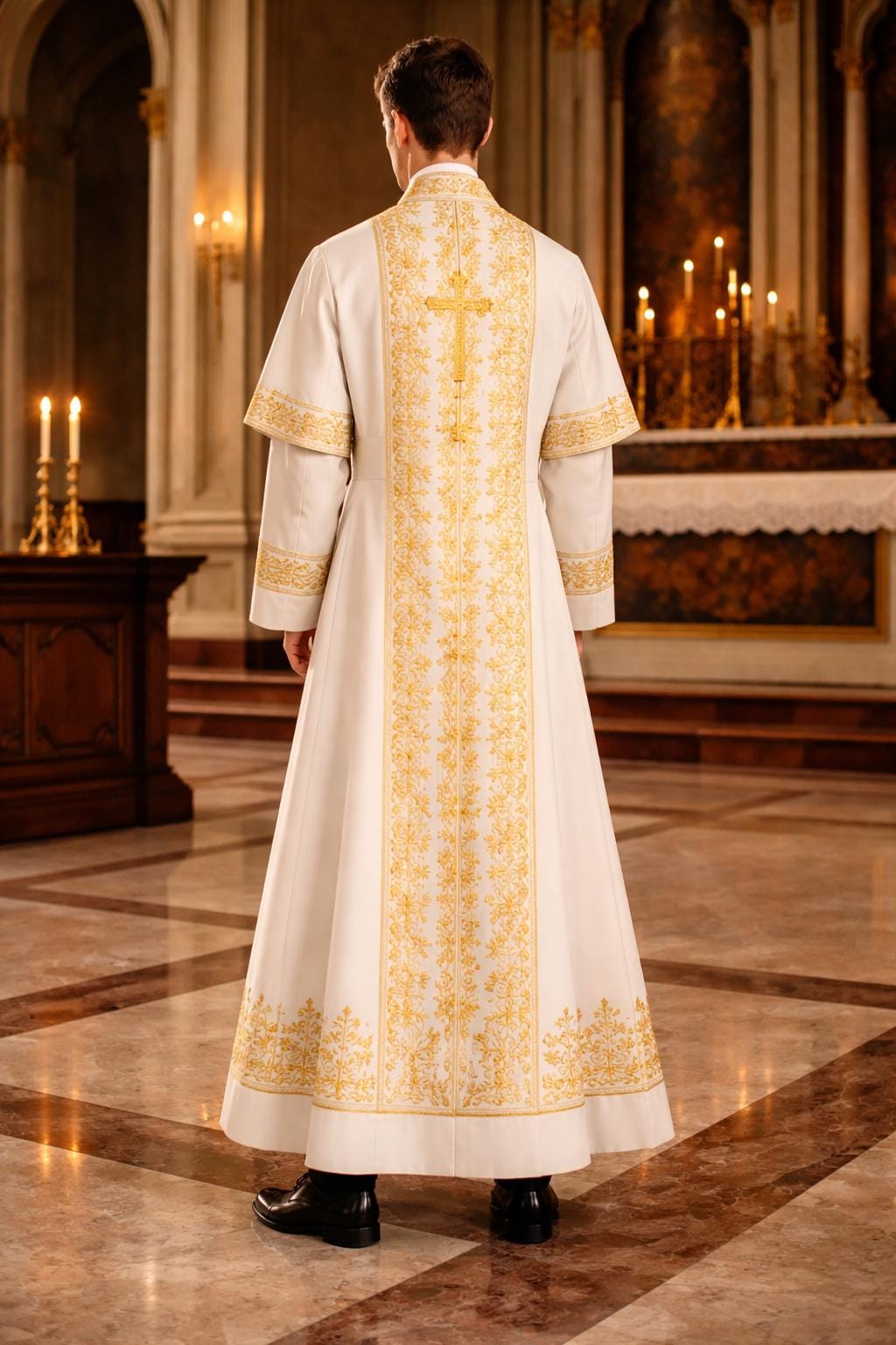 Elegant White Roman Cassock with Gold Embroidery – Traditional Clergy Robe for Church & Liturgical Wear - image 3