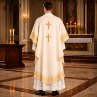 Semi-Gothic White Chasuble with Gold Cross Detail – Elegant Liturgical Vestment for Church & Mass - image 2