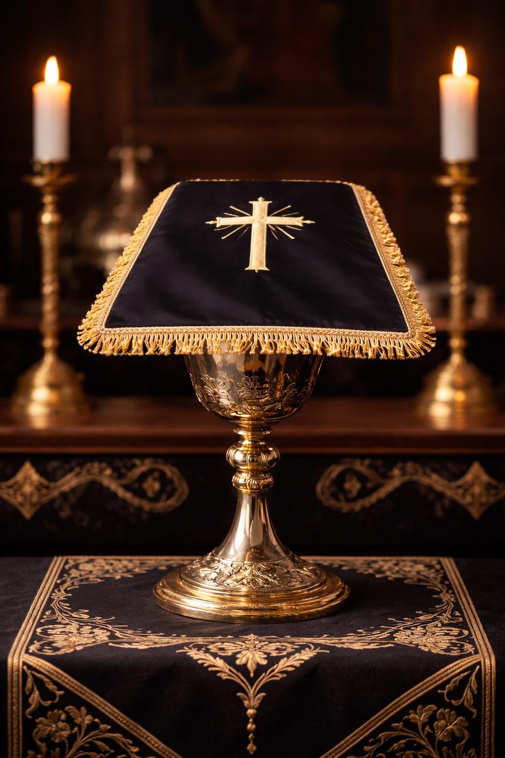 Chalice Veil with Gold Cross – Gnostic Mass Cup Cover, Ritual Altar Fabric - image 3