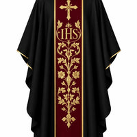 Embroidered Catholic Chasuble Set with Burgundy Orphrey & Matching Stole - image 5
