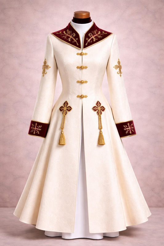 White Roman Cassock Soutane – Handmade Clergy Vestment with Cincture, Custom Fit
