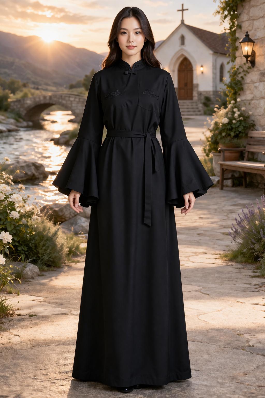 Black Clergy Robe for Women | Modest Bell Sleeve Religious Gown Christian Outfit - image 3