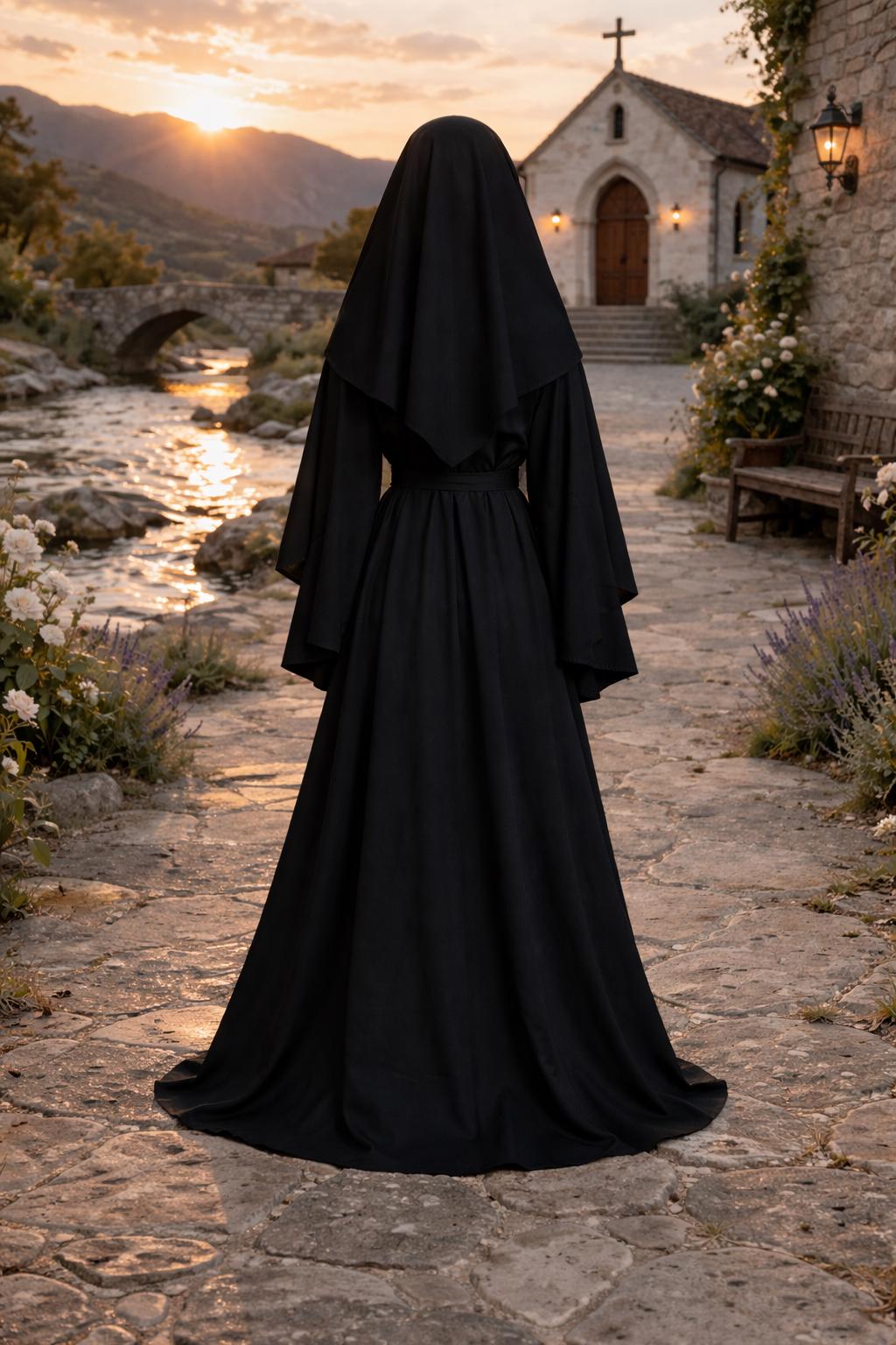 Traditional Black Nun Dress Robe with Veil – Elegant Modest Religious Outfit - image 2