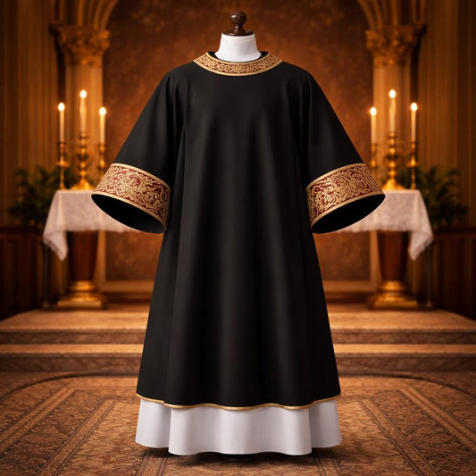 Black Chasuble with Gold Cross Detail – Elegant Liturgical Vestment for Church & Mass