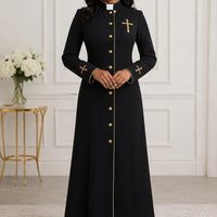 Black Roman Cassock Soutane with Gold Embroidry | Custom Clergy Robe With cinctur Priest Vestment - image 3