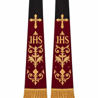Black Embroidered Catholic Chasuble Set with Burgundy Orphrey & Matching Stole - image 5