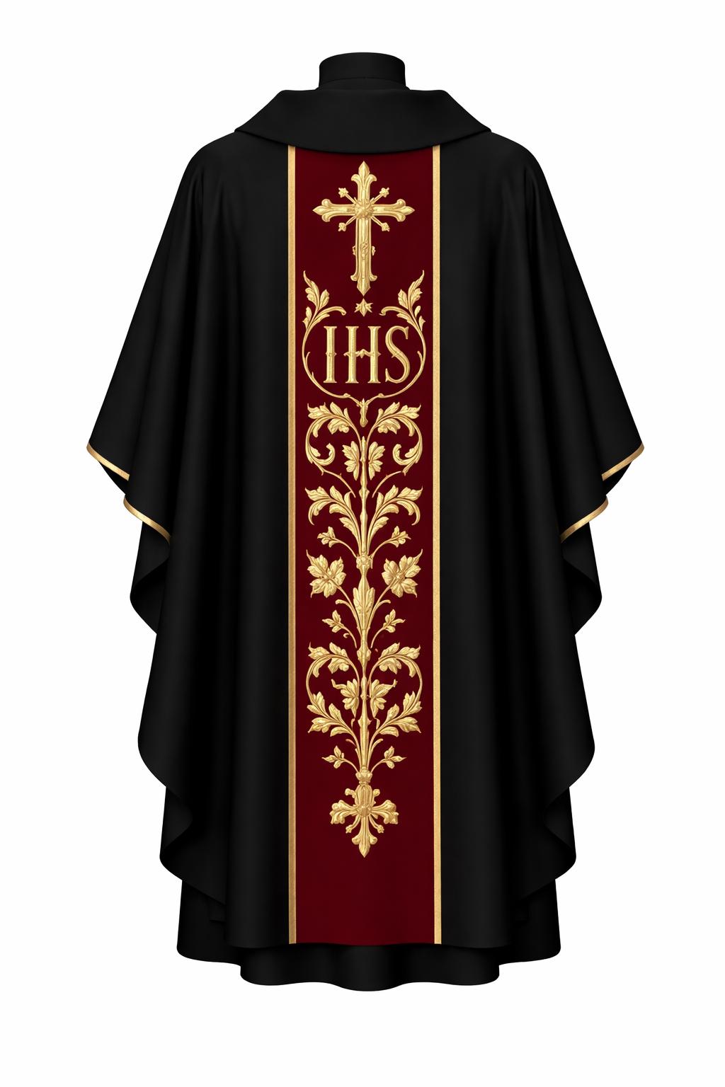 Embroidered Catholic Chasuble Set with Burgundy Orphrey & Matching Stole - image 6