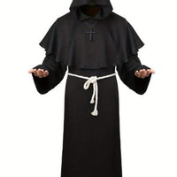 Black Hooded Monk Robe Costume | Gothic Medieval Cloak, Unisex Fantasy Outfit - image 2