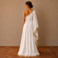 Greek Goddess Inspired White Georgette Maxi Toga Dress with Gold Greek Key Border  Costume - image 2