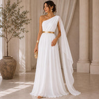 Women's Roman Toga Saree Costume | White Greek Key Border, Belt, Arm Band - image 3