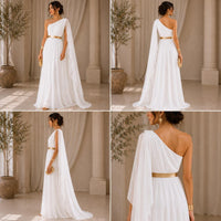 Women's Roman Toga Saree Costume | White Greek Key Border, Belt, Arm Band - image 4