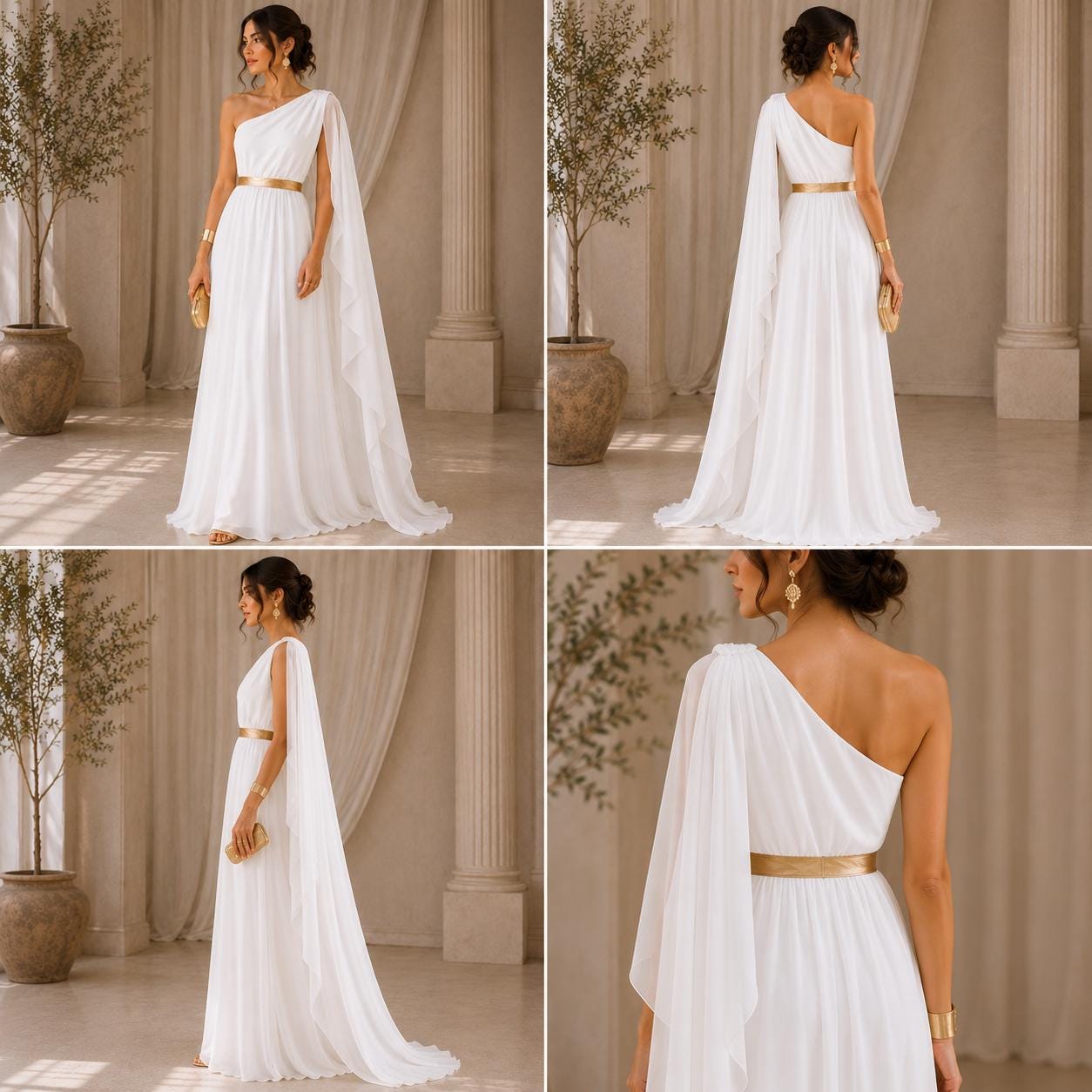 Women's Roman Toga Saree Costume | White Greek Key Border, Belt, Arm Band - image 4