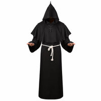 Black Hooded Monk Robe Costume | Gothic Medieval Cloak, Unisex Fantasy Outfit