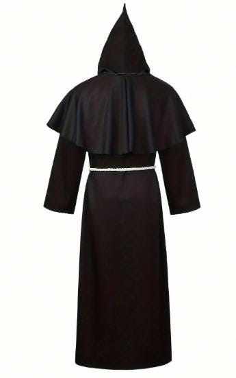 Black Hooded Monk Robe Costume | Gothic Medieval Cloak, Unisex Fantasy Outfit - image 3