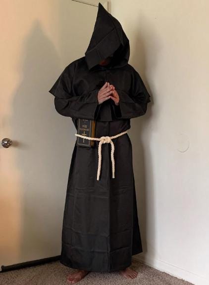 Black Hooded Monk Robe Costume | Gothic Medieval Cloak, Unisex Fantasy Outfit - image 4