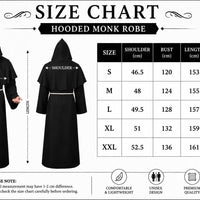 Black Hooded Monk Robe Costume | Gothic Medieval Cloak, Unisex Fantasy Outfit - image 8