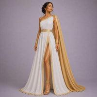 Women's Roman Toga  Costume | White Greek Key Border, Belt, Arm Band