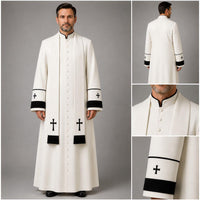 White Roman Cassock Soutane | Custom Clergy Robe With cinctur Priest Vestment - image 2