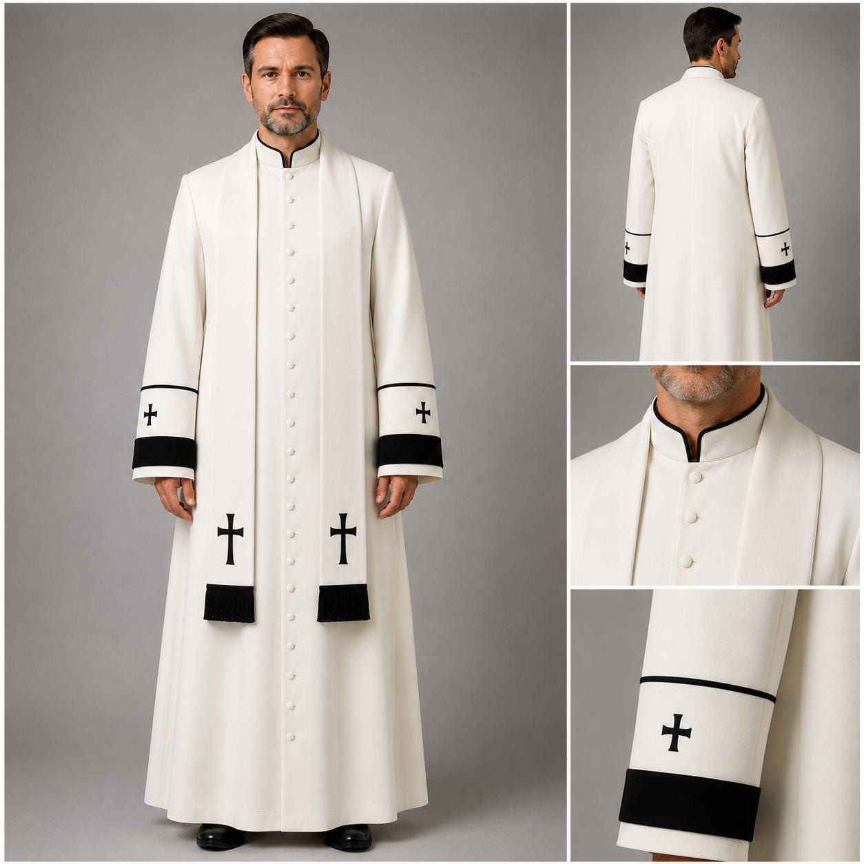 White Roman Cassock Soutane | Custom Clergy Robe With cinctur Priest Vestment - image 2