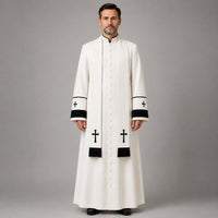 White Roman Cassock Soutane | Custom Clergy Robe With cinctur Priest Vestment