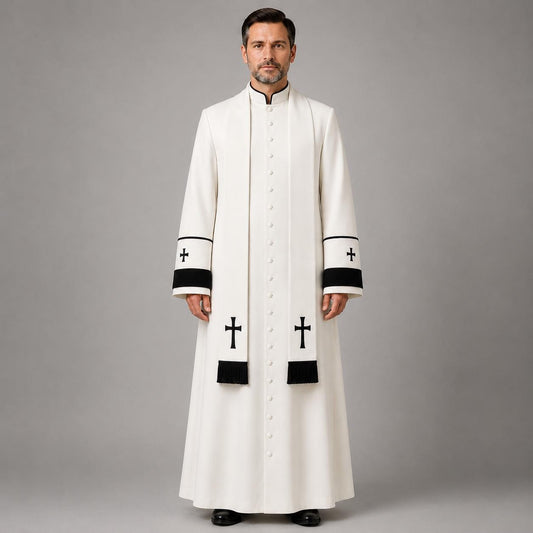 White Roman Cassock Soutane | Custom Clergy Robe With cinctur Priest Vestment