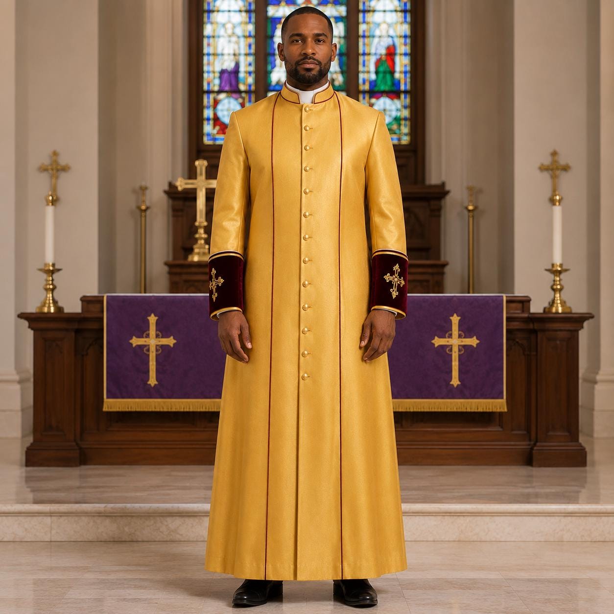 Gold Clergy Cassock Robe: Traditional Roman Soutane for Ministers