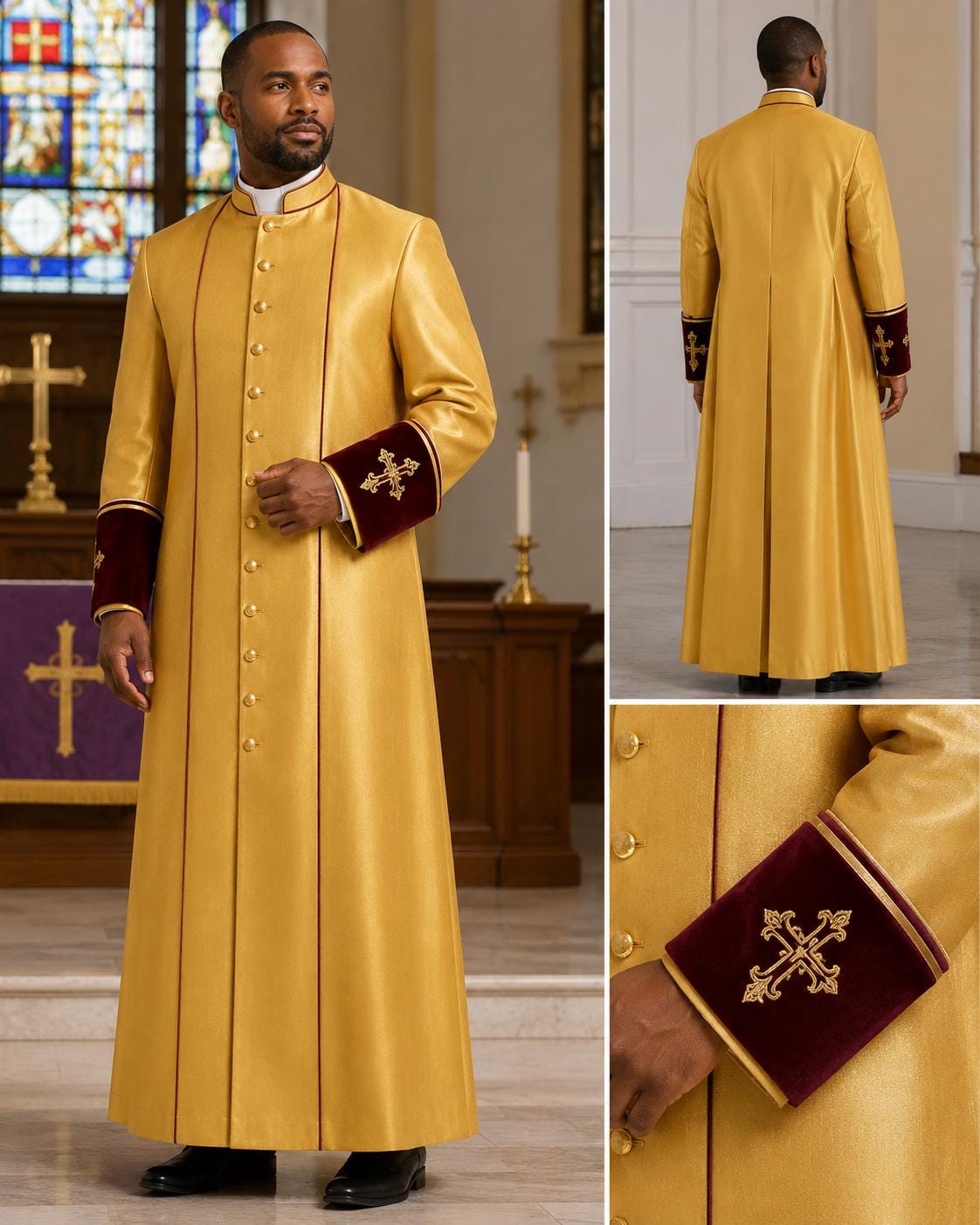 Gold Clergy Cassock Robe: Traditional Roman Soutane for Ministers - image 3