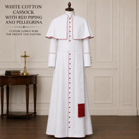 White Cotton Cassock with Red Piping, Custom Clergy Robe, Pastor Vestment