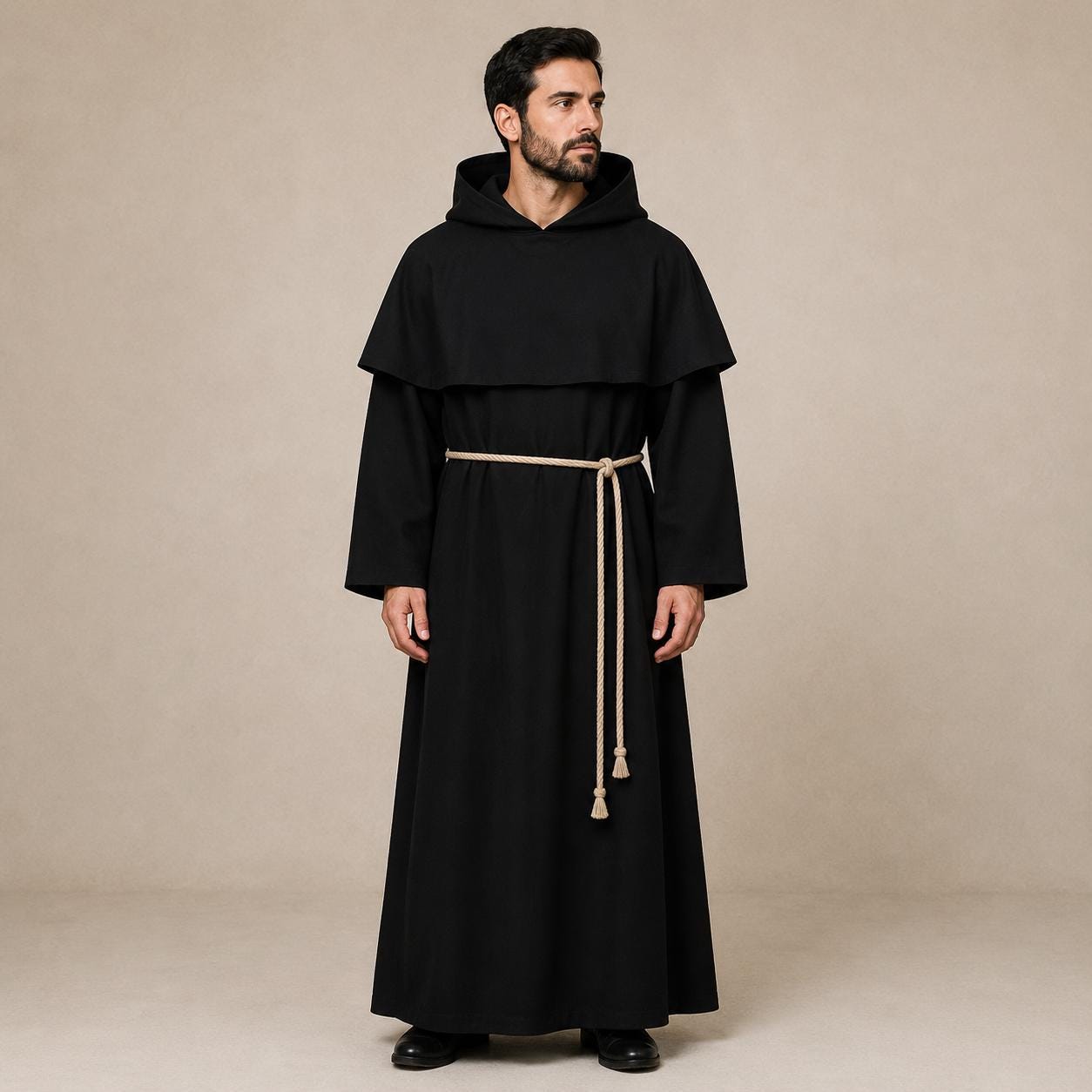 Brown Monk Habit Hooded Robe with Rope Belt, Clergy Friar Religious Garment - image 4
