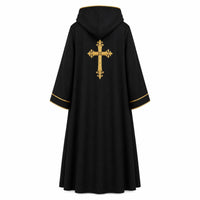 Black Hooded Clergy Robe with Gold Cross Embroidery – Priest Vestment Pastor Choir Robe - image 3