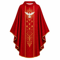 Embroidered Catholic Priest Chasuble - Gold Cream Vestment with Burgundy Orphrey - image 3