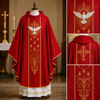 Embroidered Catholic Priest Chasuble - Gold Cream Vestment with Burgundy Orphrey - image 4