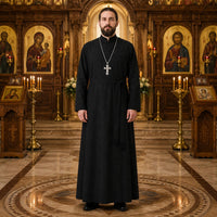 Orthodox Priest Cassock Cotton Clergy Robe: Black Traditional Church Vestment, Full Length Clerical Gown