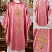 Rose Satin Chasuble – Gold Embroidered Catholic Priest Vestment - image 3