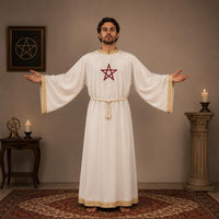 White Hooded Ritual Robe | Minimalist Ceremony Cloak, Wicca Thelema Pagan Spiritual Wear,Magic Robe