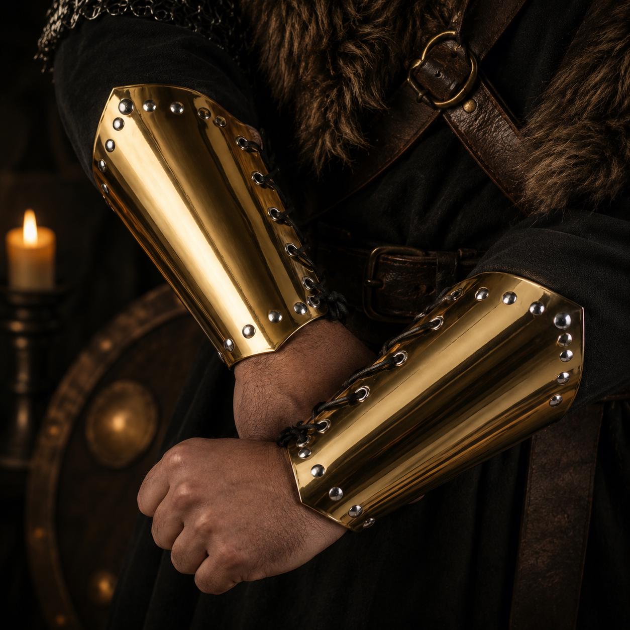 Gold Armor Bracers: Medieval Viking Faux Leather Arm Guards for Cosplay - image 2