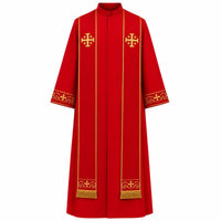Red Clergy Cassock Robe with Embroidered Jerusalem Cross Stole – Liturgical Vestment