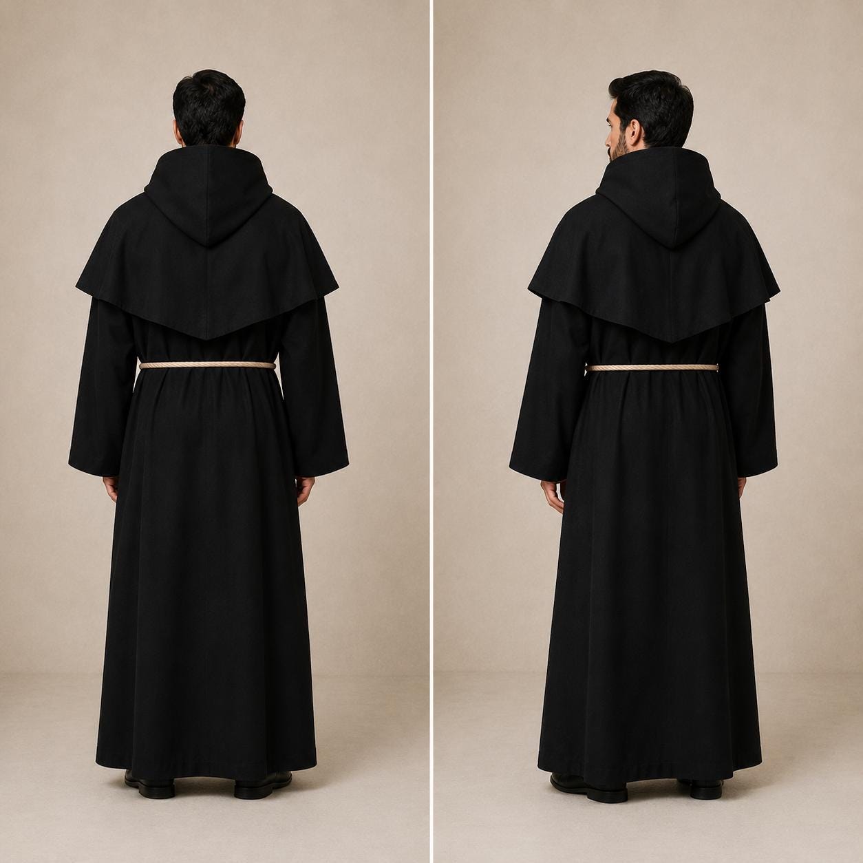 Brown Monk Habit Hooded Robe with Rope Belt, Clergy Friar Religious Garment - image 3